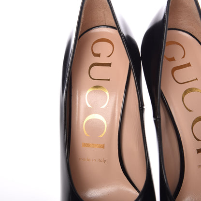 Gucci Polished Calfskin Removable Pearly Bow Elaisa Platform High Heel Pumps 38 Black 7 of 12