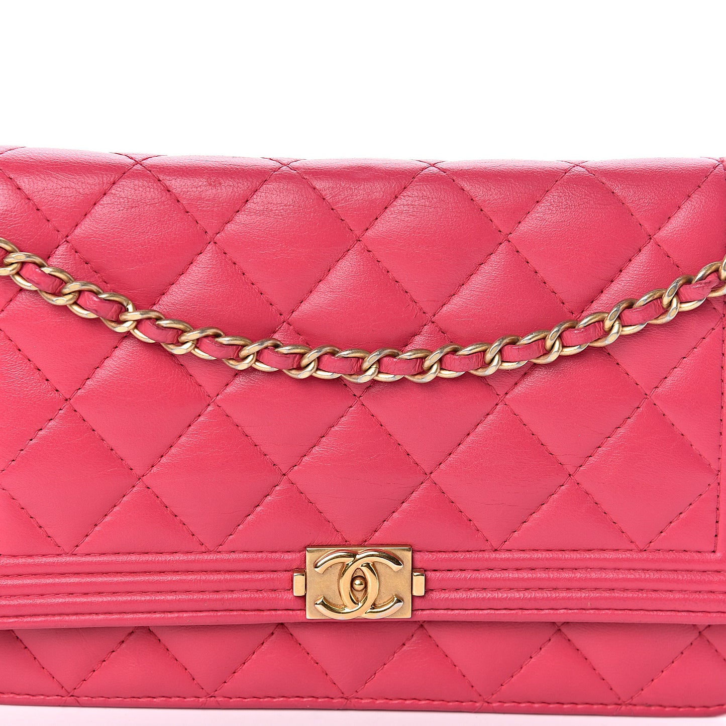 Lambskin Quilted Boy Wallet On Chain WOC Fuchsia