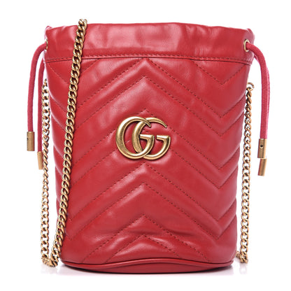 Gucci Calfskin Matelasse Mini GG Marmont 2.0 Bucket Bag Hibiscus Red 1 of 9