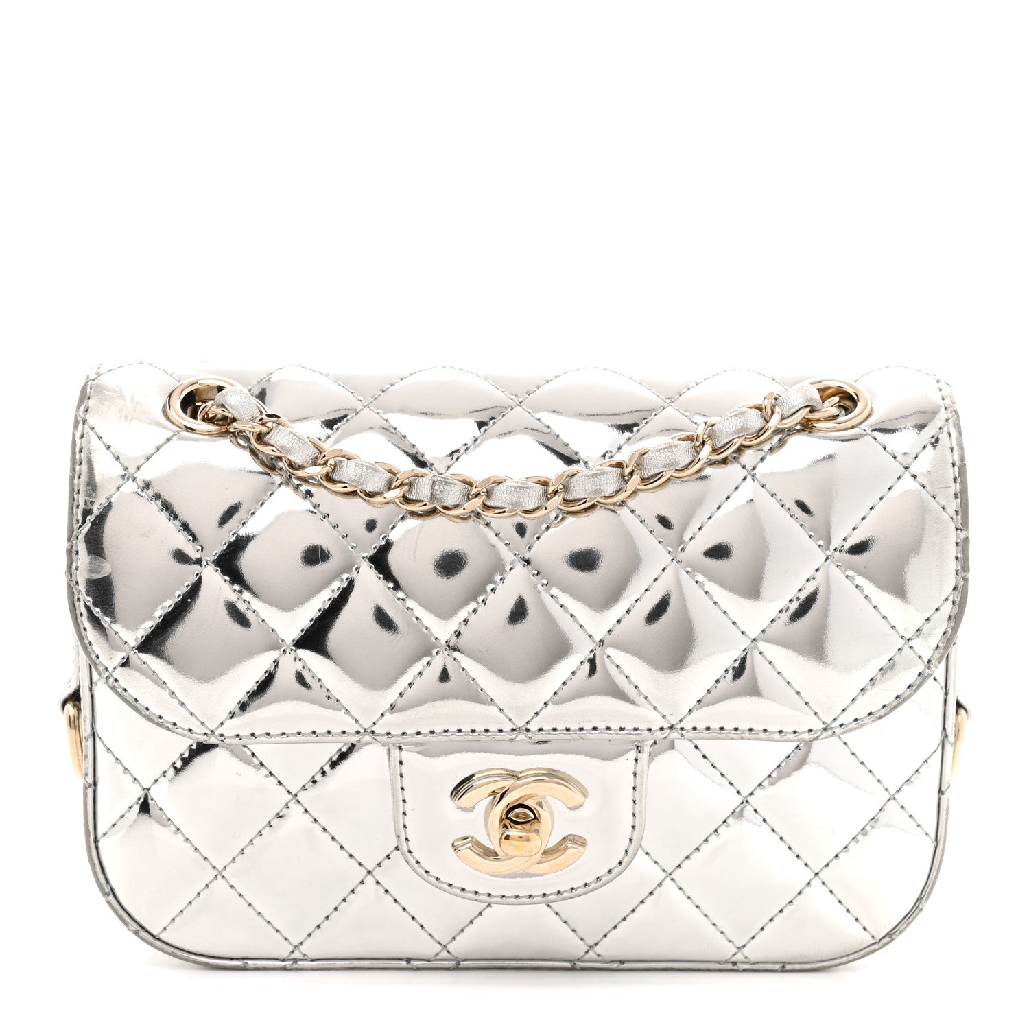 Chanel Mirror Calfskin Metallic Calfskin Quilted Hollywood Boulevard Mini Flap With Star Coin Purse Silver 1 of 13
