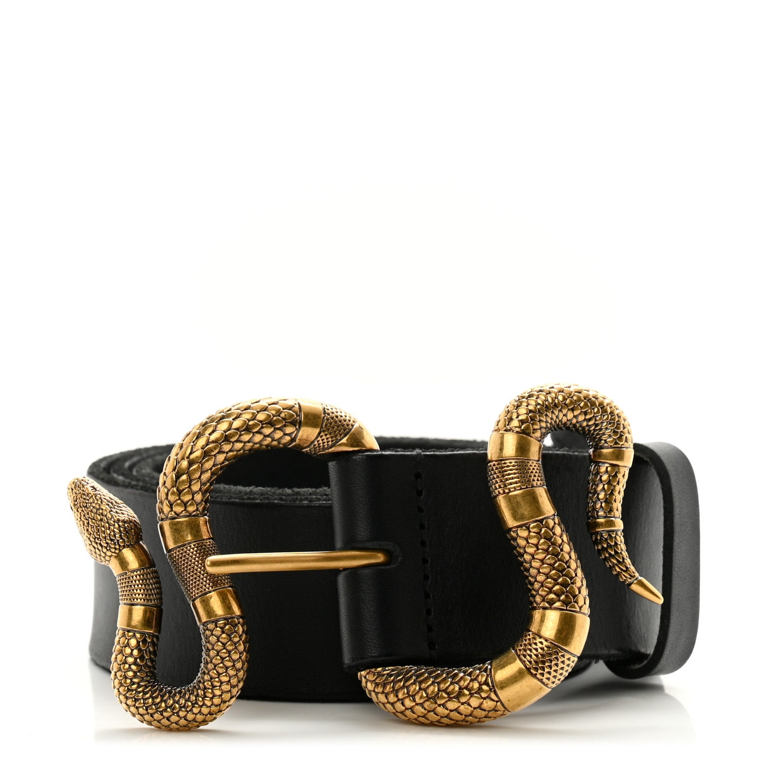 Gucci Calfskin Snake Belt 85 34 Black 1 of 5