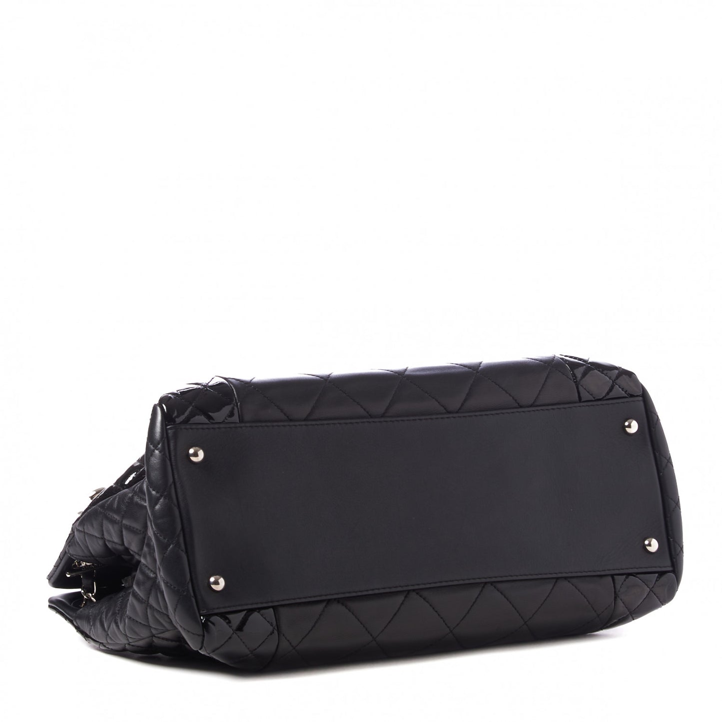 Lambskin Patent Quilted CC Shopping Tote Black