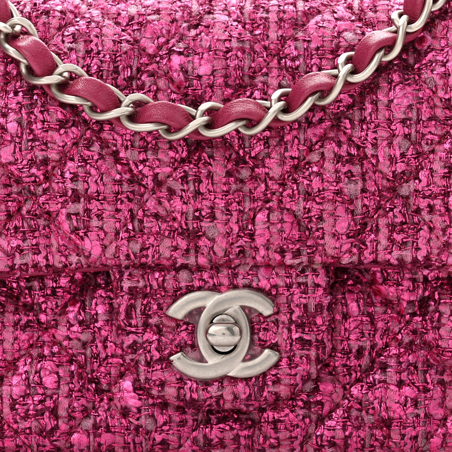Chanel Metallic Tweed Quilted Mini Rectangular Flap Pink 8 of 11
