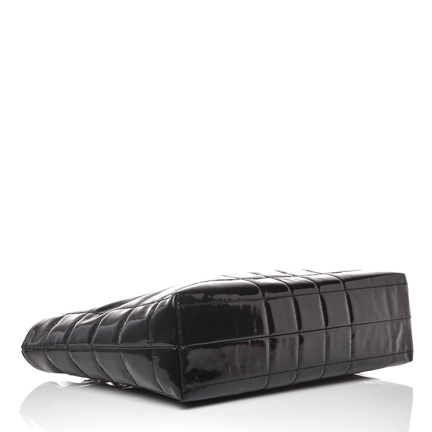 Patent Chocolate Bar Quilted Tote Black