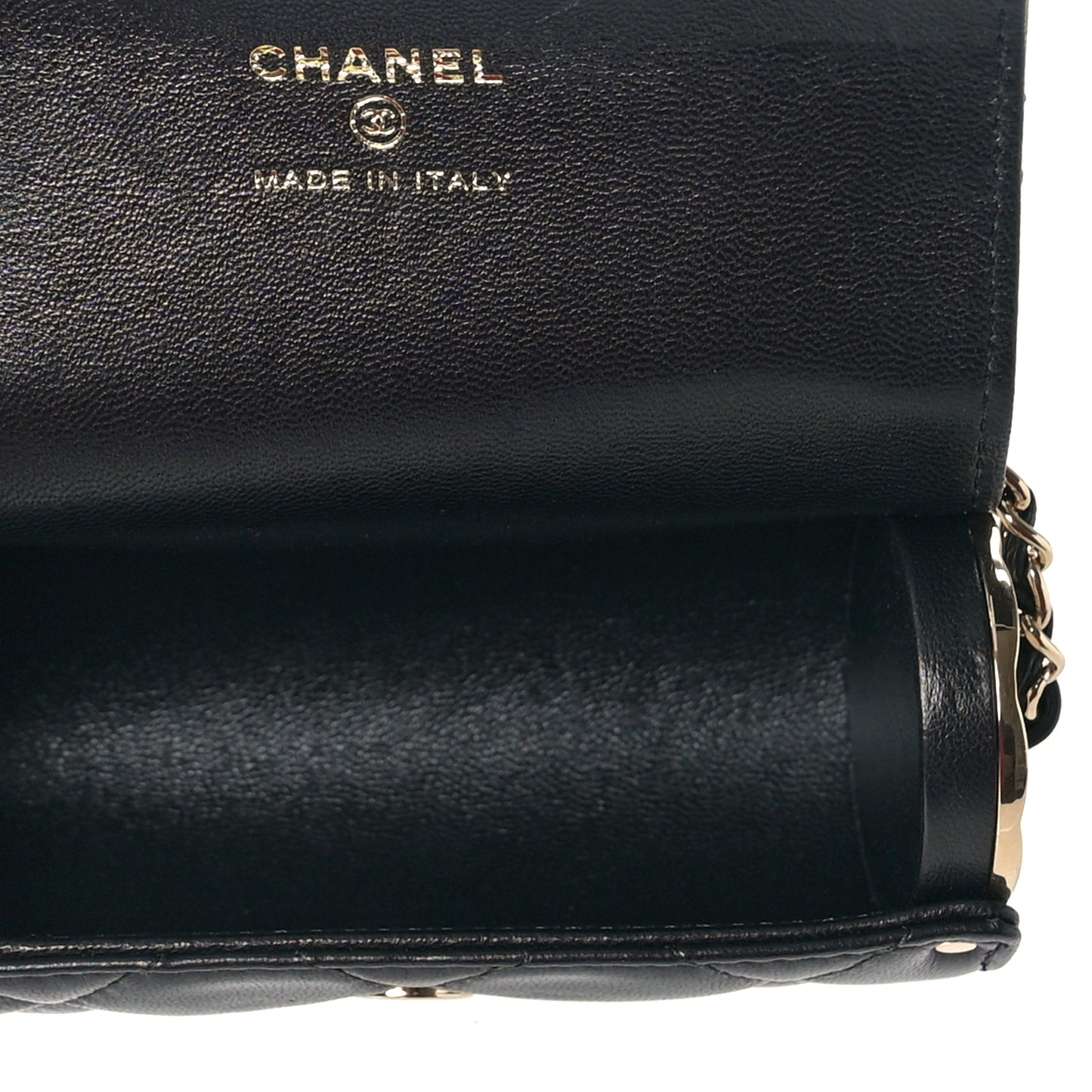 Lambskin Quilted Box Of Secrets Card Holder With Chain Black
