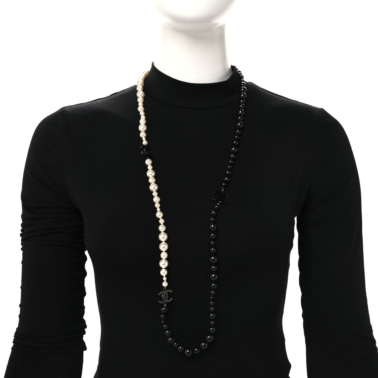 Chanel Pearl CC Beaded Long Necklace Black White 2 of 4