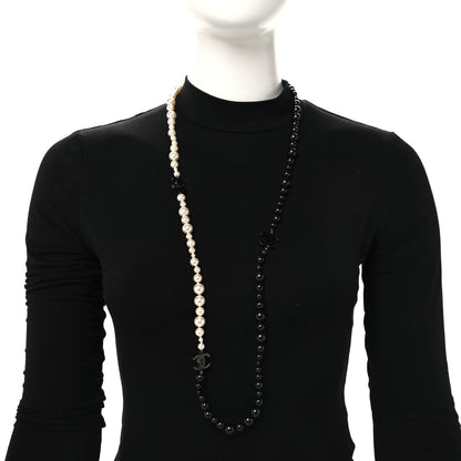 Chanel Pearl CC Beaded Long Necklace Black White 2 of 4