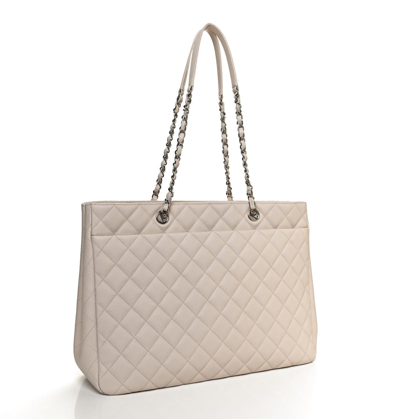 Caviar Quilted Large Classic Shopping Tote Light Beige