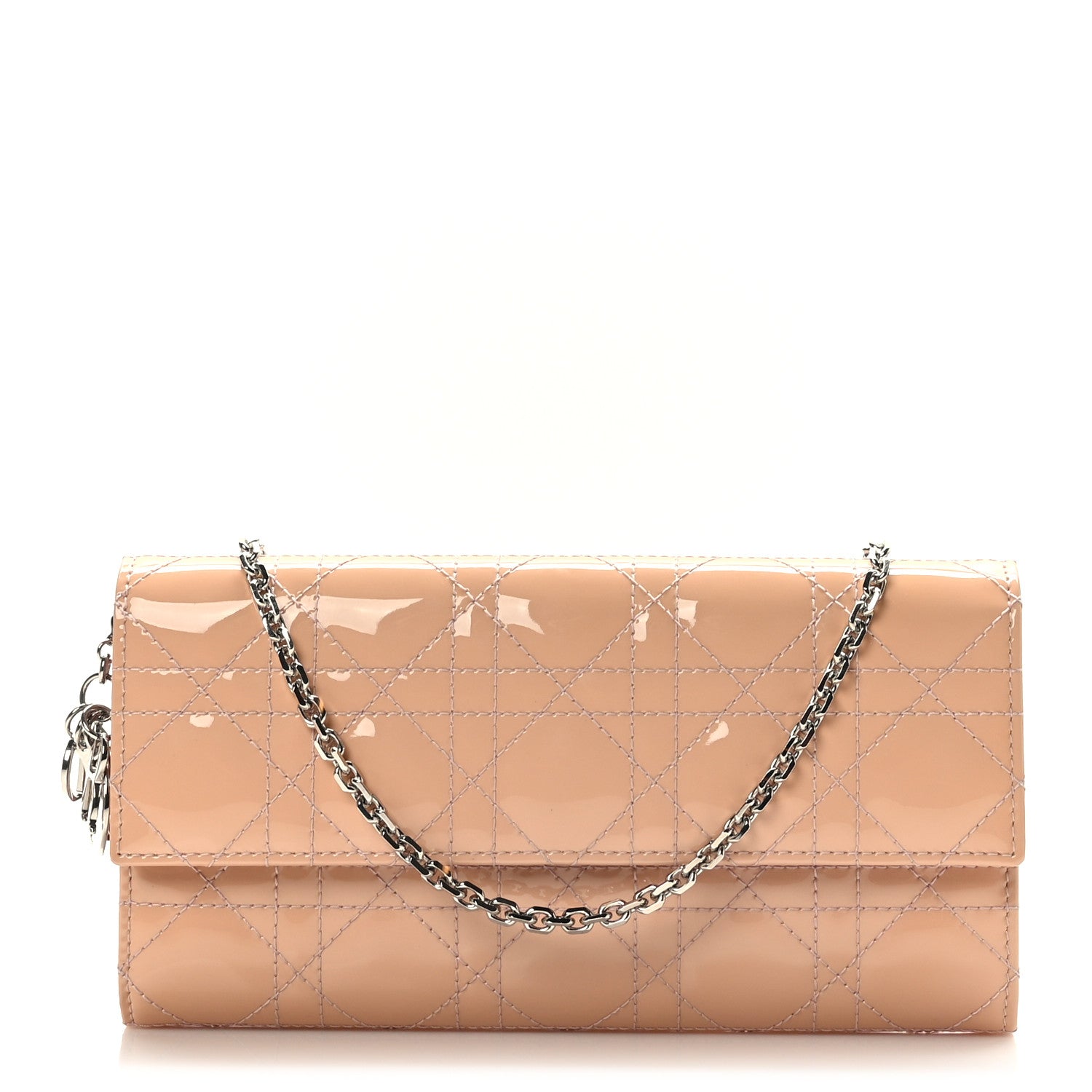 Christian Dior Patent Cannage Lady Dior Rendezvous Wallet On Chain Pink ...