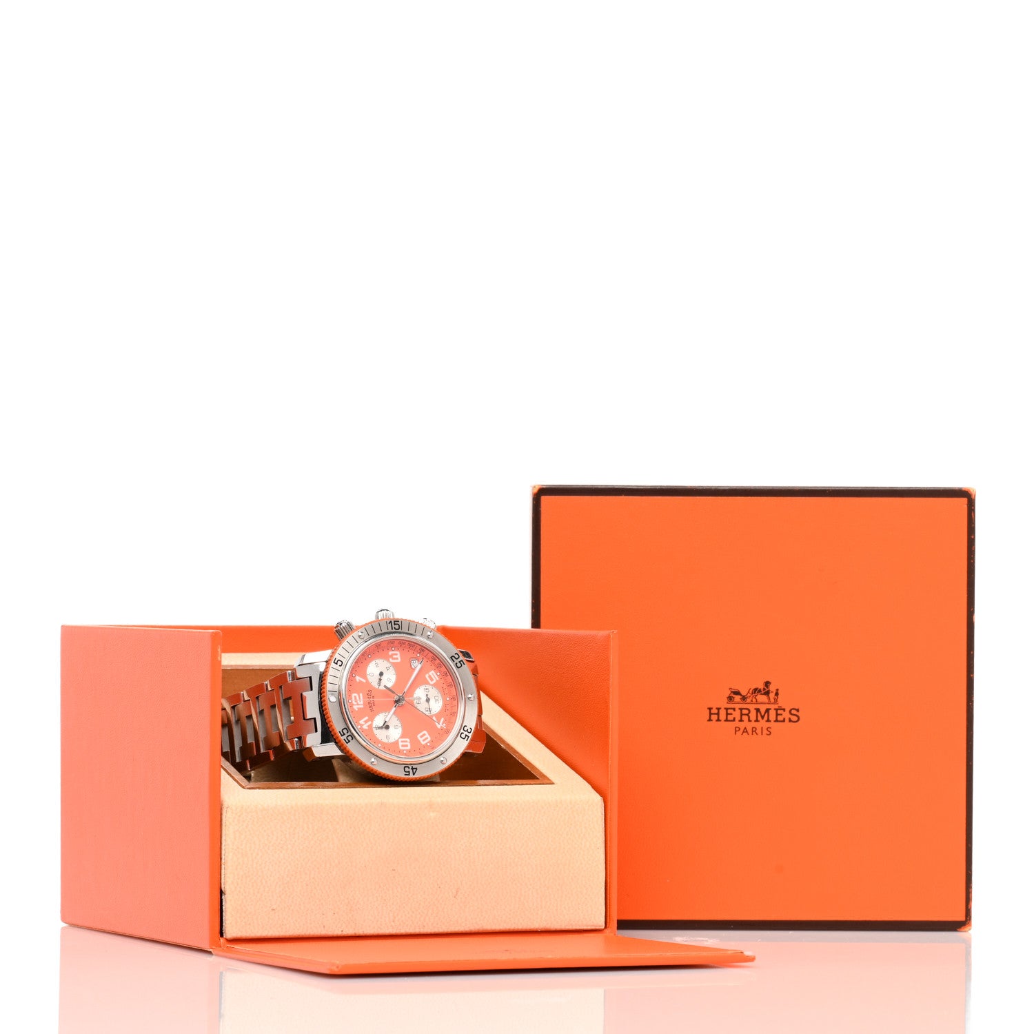 Hermes Stainless Steel 39mm Clipper Chronograph Quartz Watch Orange 5 of 5