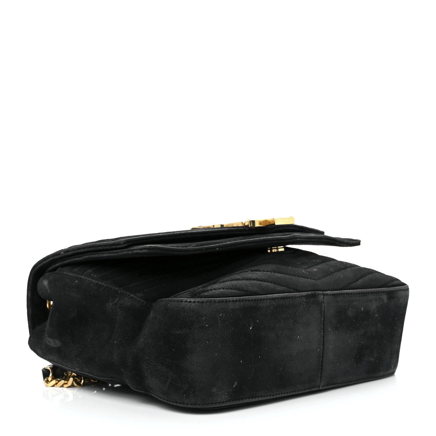 Saint Laurent Suede Matelasse Chevron Monogram Medium Sulpice Black 4 of 14