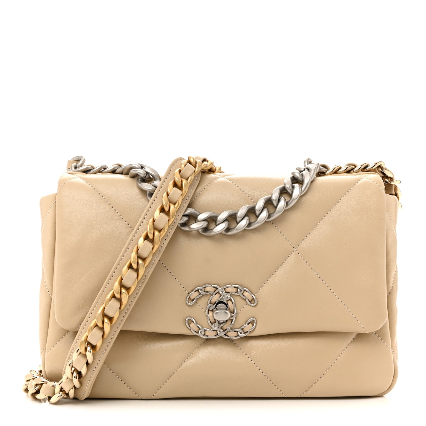 Lambskin Quilted Medium Chanel 19 Flap Beige