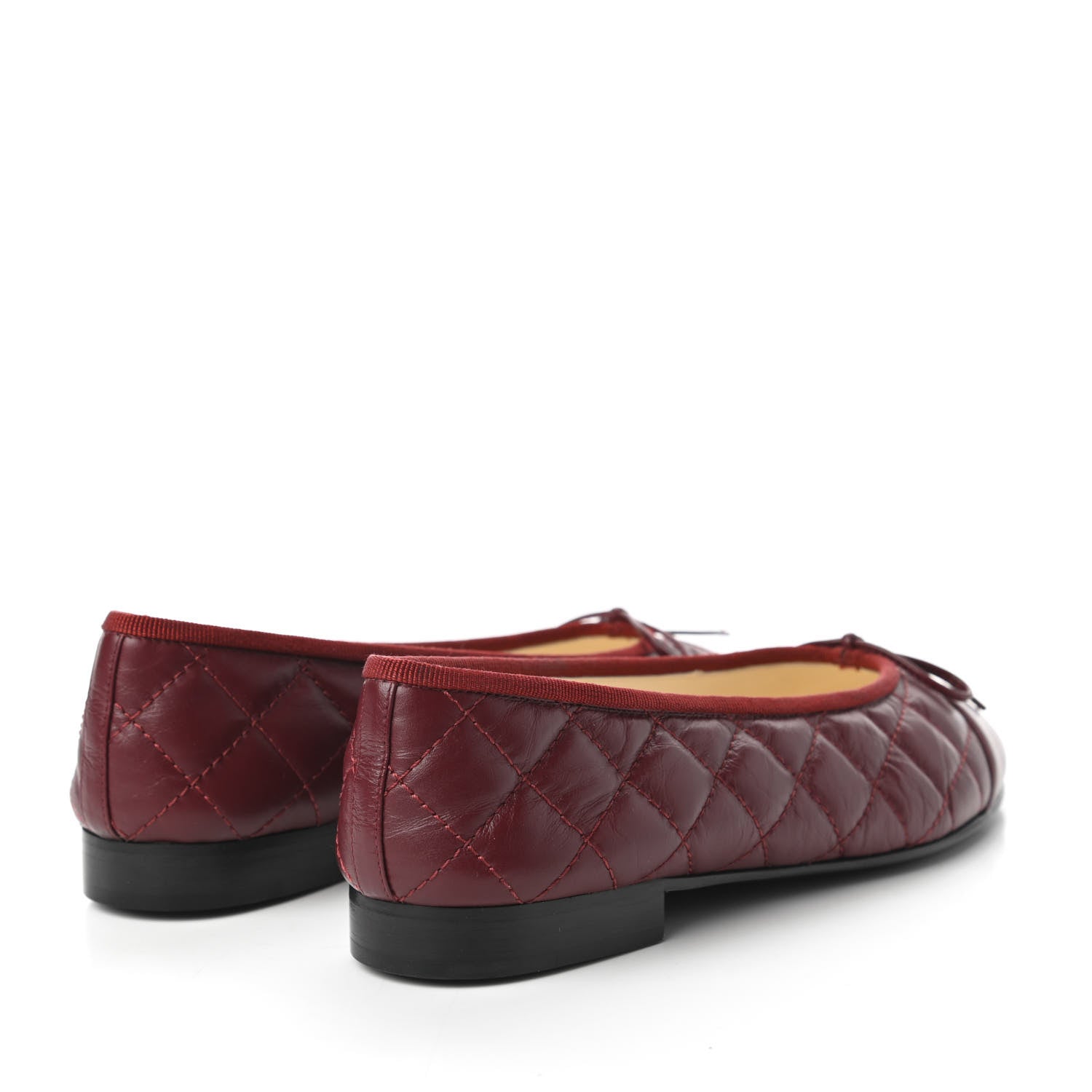 Chanel Aged Calfskin Quilted CC Cap Toe Ballerina Flats 35.5 Burgundy 4 of 9