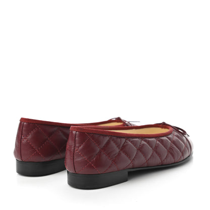 Chanel Aged Calfskin Quilted CC Cap Toe Ballerina Flats 35.5 Burgundy 4 of 9