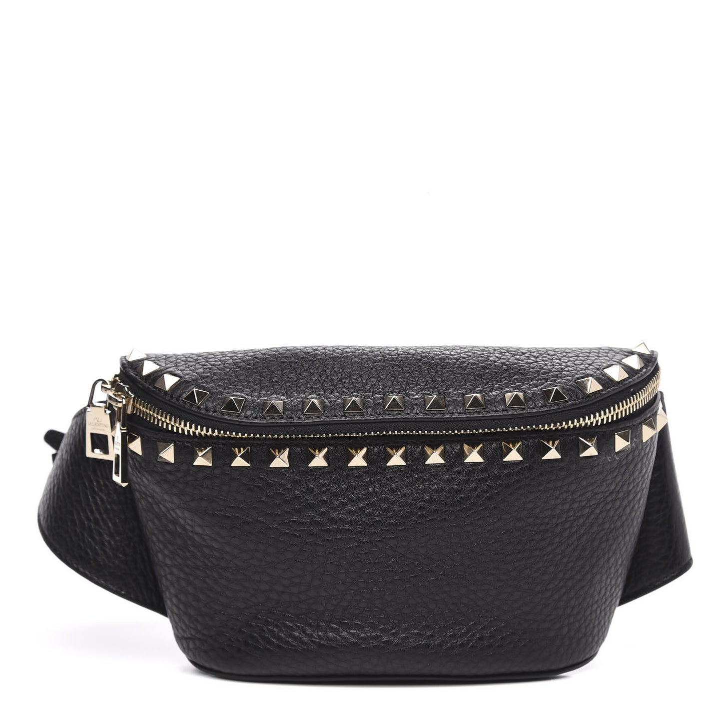 Grainy Calfskin Rockstud Belt Bag Black
