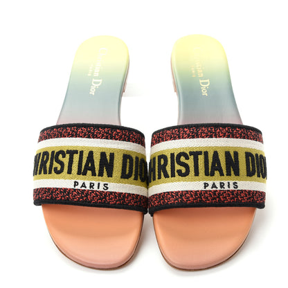 Christian Dior Canvas Dioraura Embroidered Dway Flat Slide Sandals 38 Multicolor 5 of 11