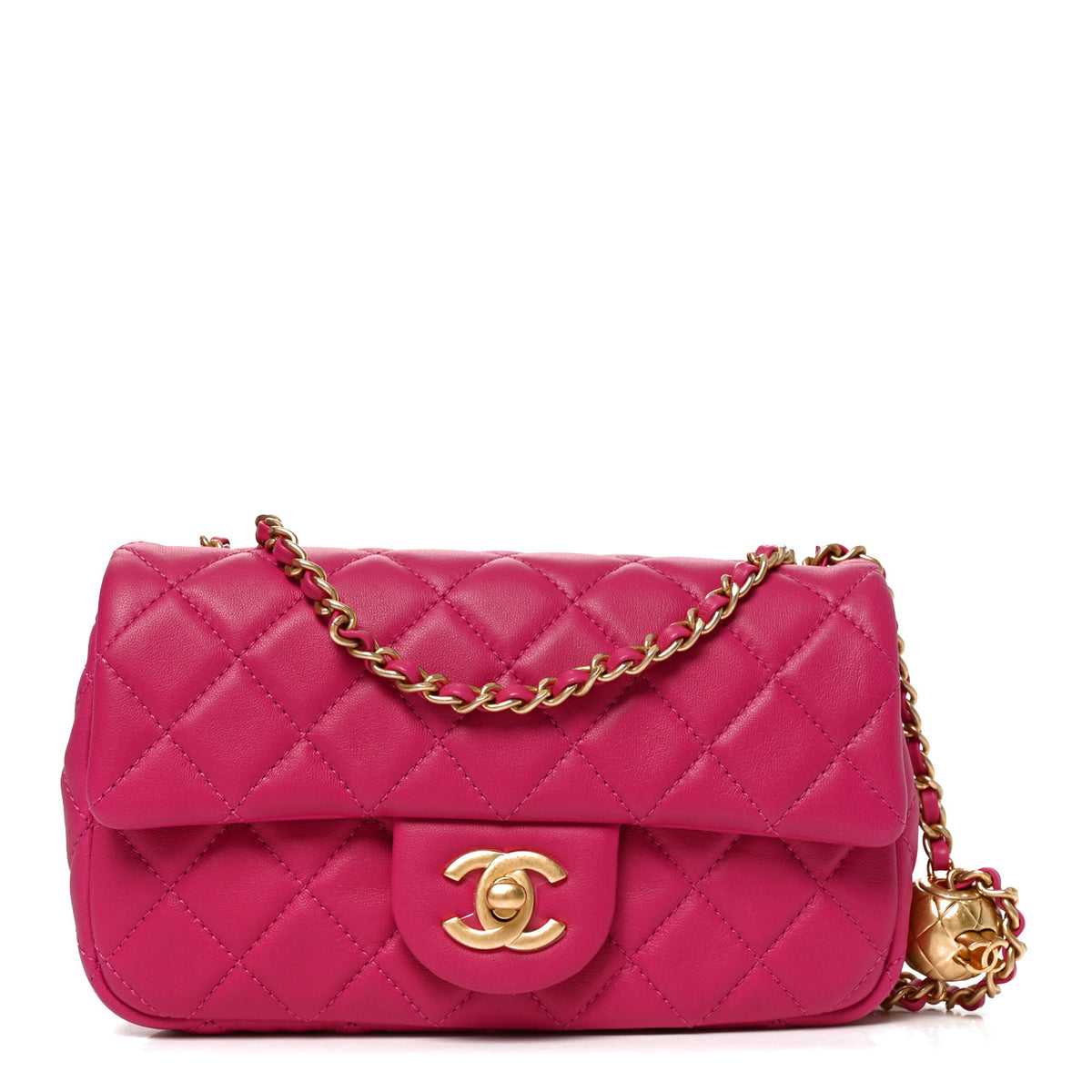 Lambskin Quilted Mini Rectangular Pearl Crush Flap Fuchsia