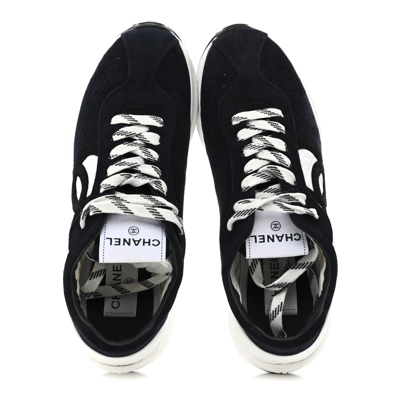 Chanel Fabric Suede Kidskin CC Sneakers 38 Dark Navy White 2 of 10