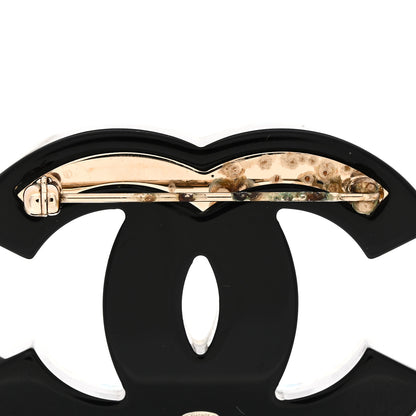 Chanel Resin Pearl Enamel Flower CC Brooch Black Blue Gold 3 of 5