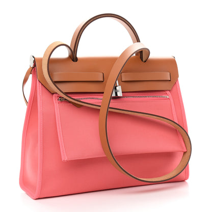 Hermes Vache Hunter Toile Herbag Zip 31 PM Rose Azalee Natural 4 of 10