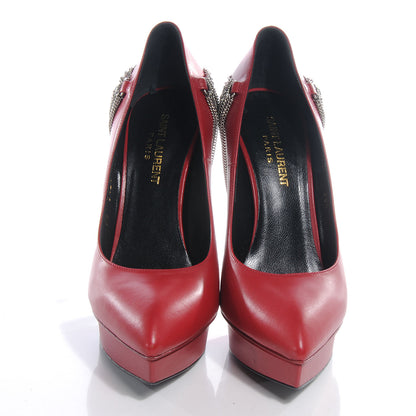 Saint Laurent Leather Janis Chain Heel Pointed Pump 38.5 Red 2 of 9