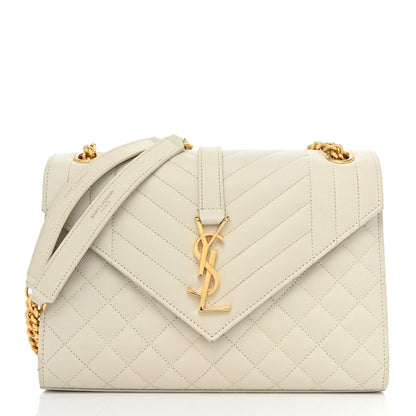 Saint Laurent Grain De Poudre Textured Mixed Matelasse Medium Triquilt Monogram Satchel Crema Soft 1 of 16