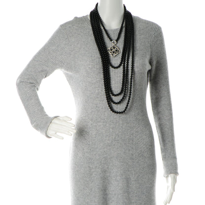 Chanel Bead Crystal Multi Strand CC Medallion Necklace Black Silver 2 of 5