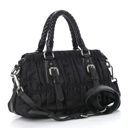 Prada Tessuto Nylon Nappa Braided Gaufre Shoulder Bag Black 2 of 8