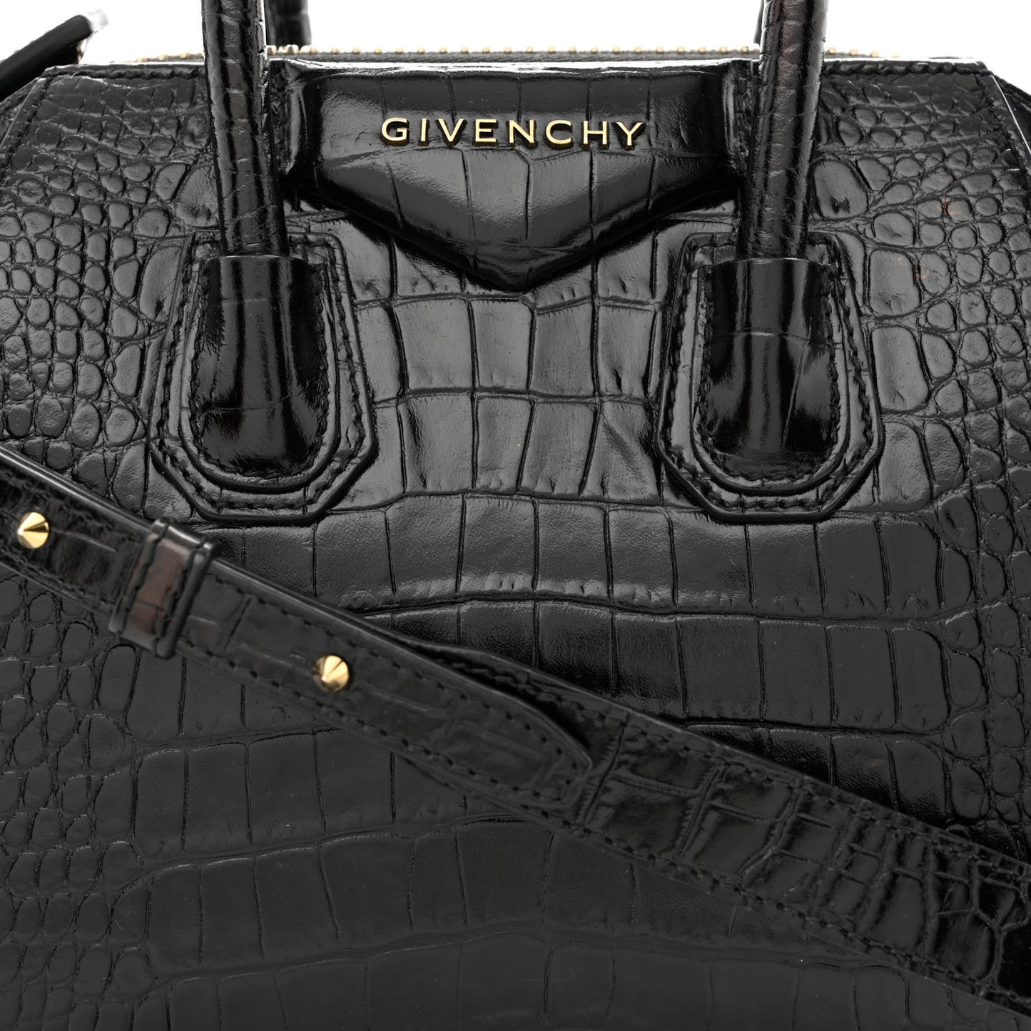 Calfskin Crocodile Embossed Mini Antigona Black