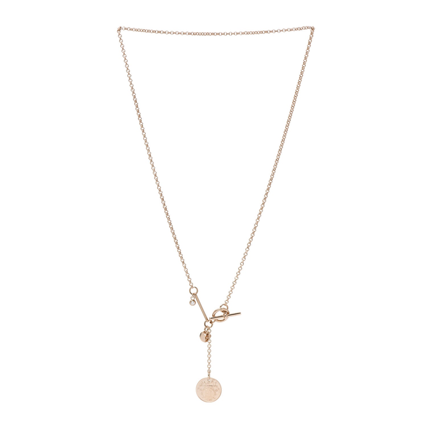 Hermes 18K Rose Gold Diamond PM Ex-Libris Pendant Necklace 3 of 5