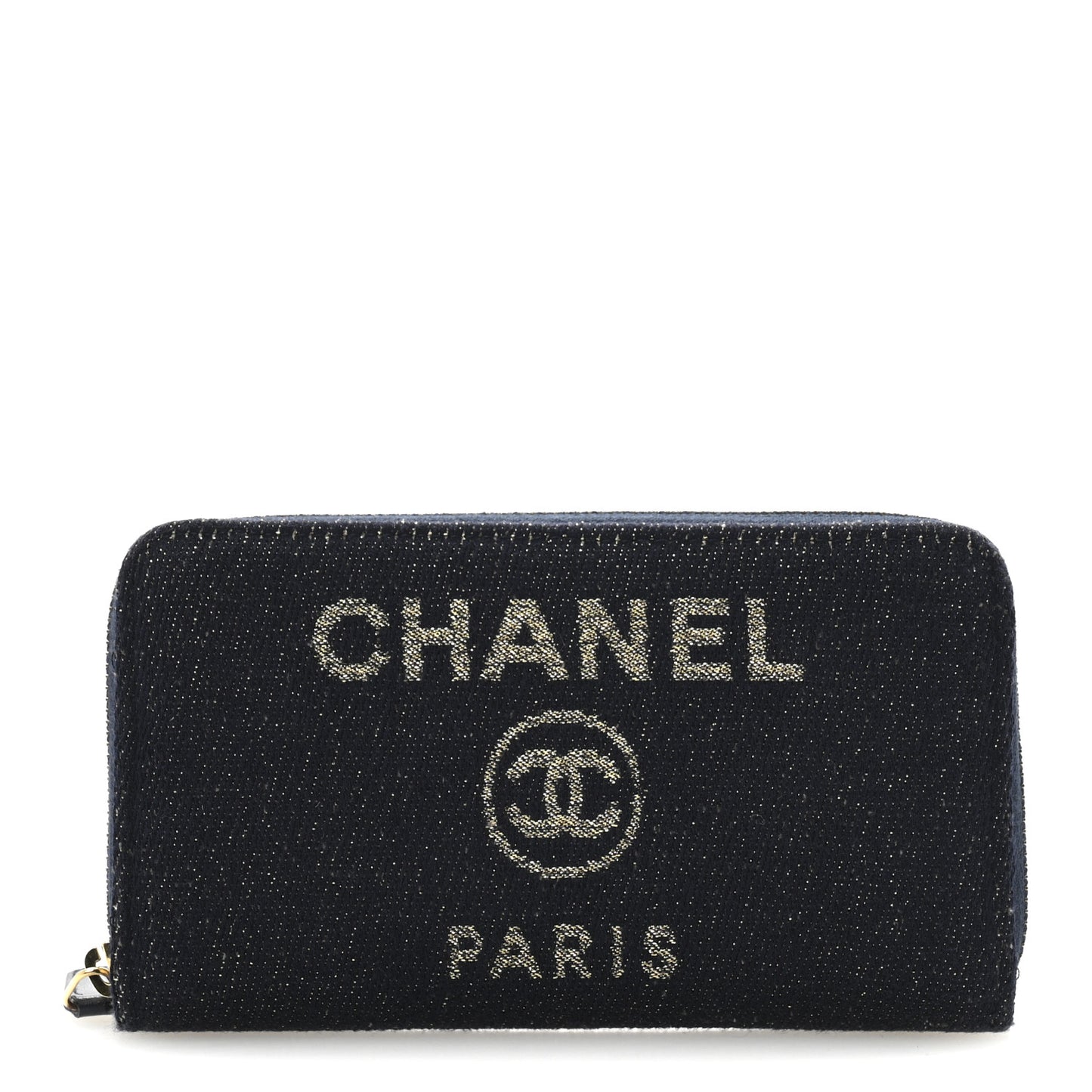 Lurex Canvas Medium Deauville Zip Around Wallet Navy Blue Gold