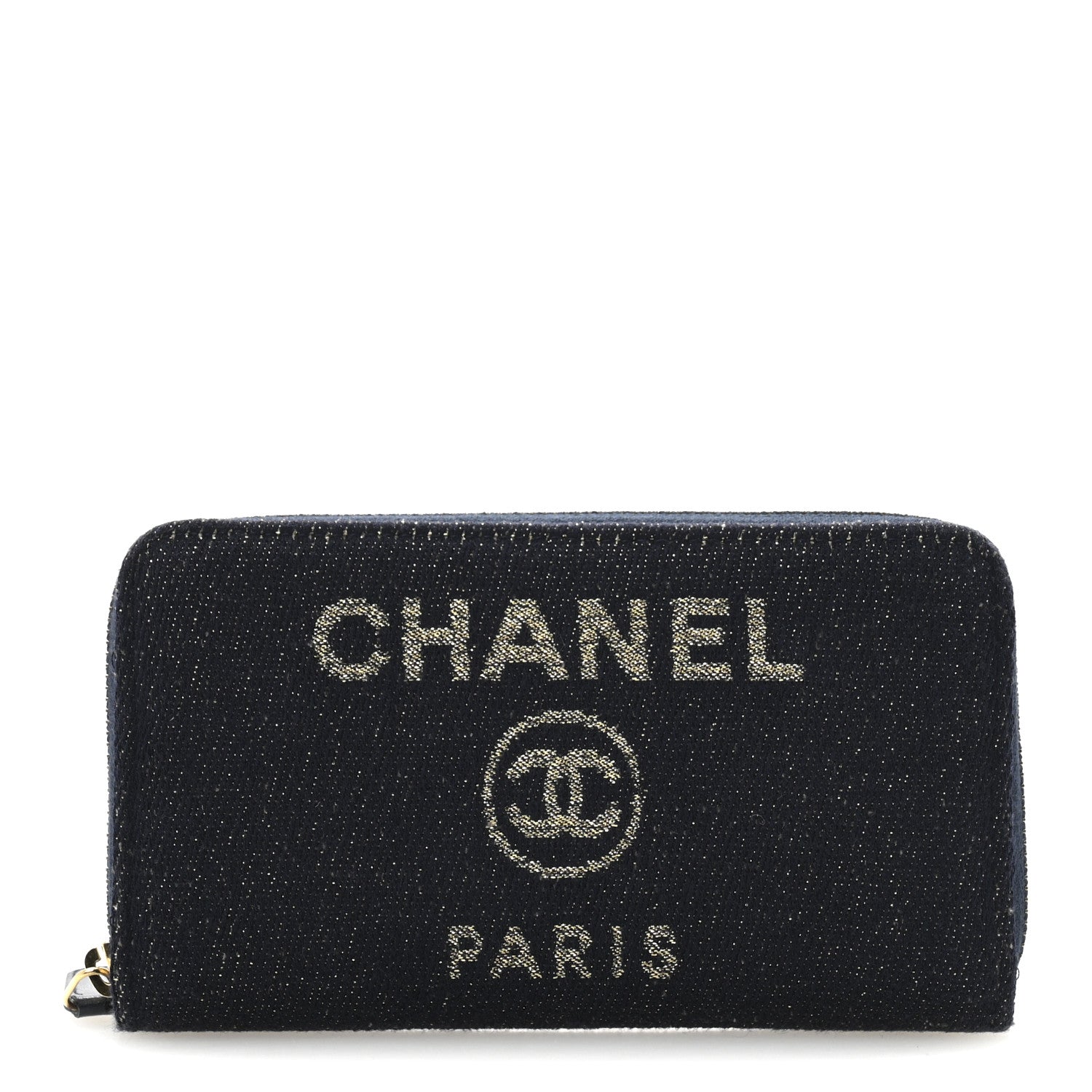 Chanel Lurex Canvas Medium Deauville Zip Around Wallet Navy Blue Gold 1 of 10
