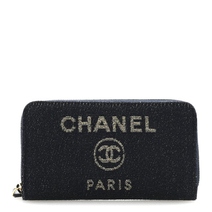 Chanel Lurex Canvas Medium Deauville Zip Around Wallet Navy Blue Gold 1 of 10