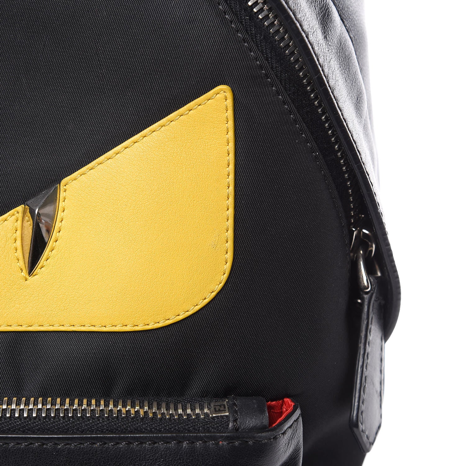 Fendi Nylon Vitello Liberty Vitello Dolce Monster Eyes Rounded Backpack Black Sunflower 14 of 14