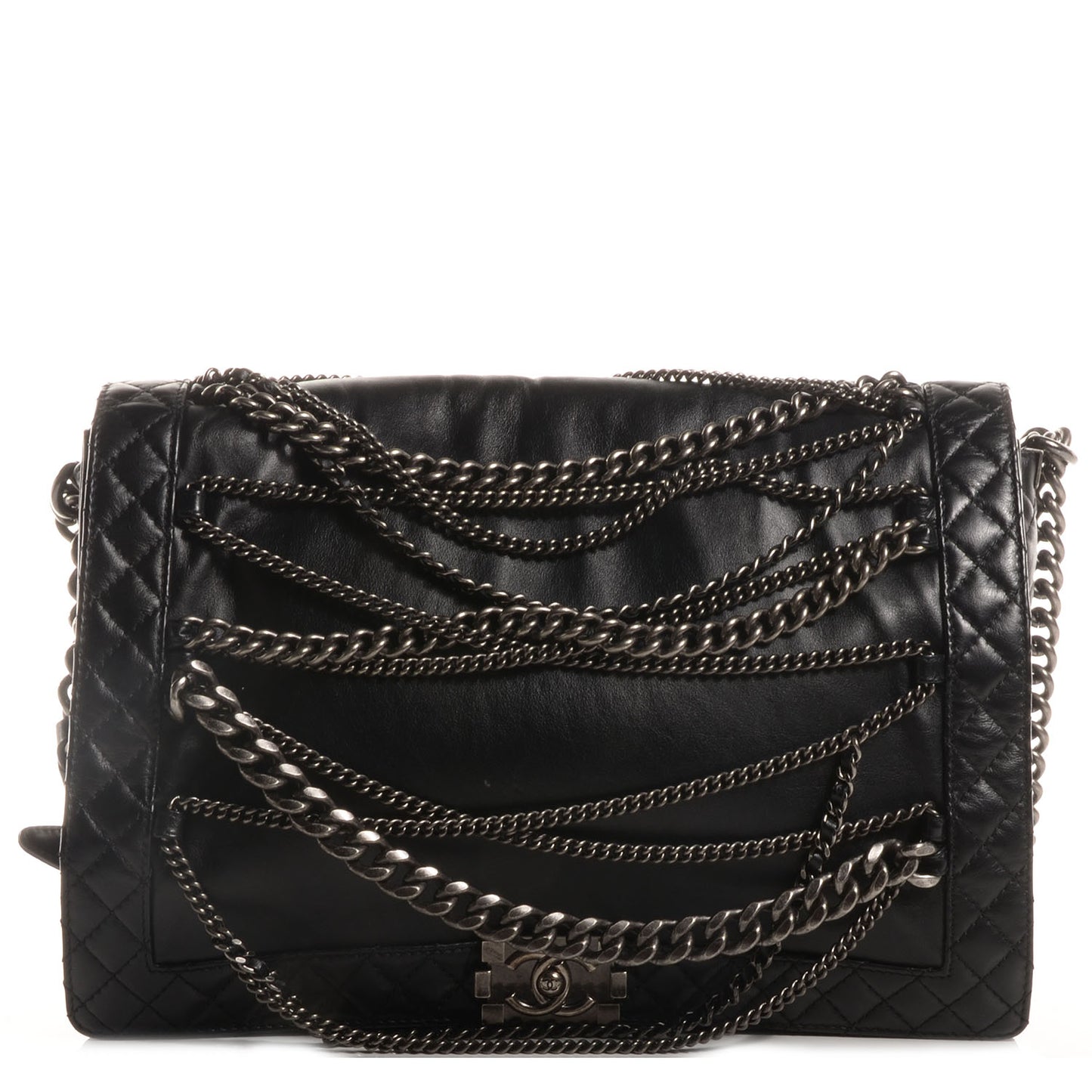 Calfskin Enchained Large Boy Flap Black