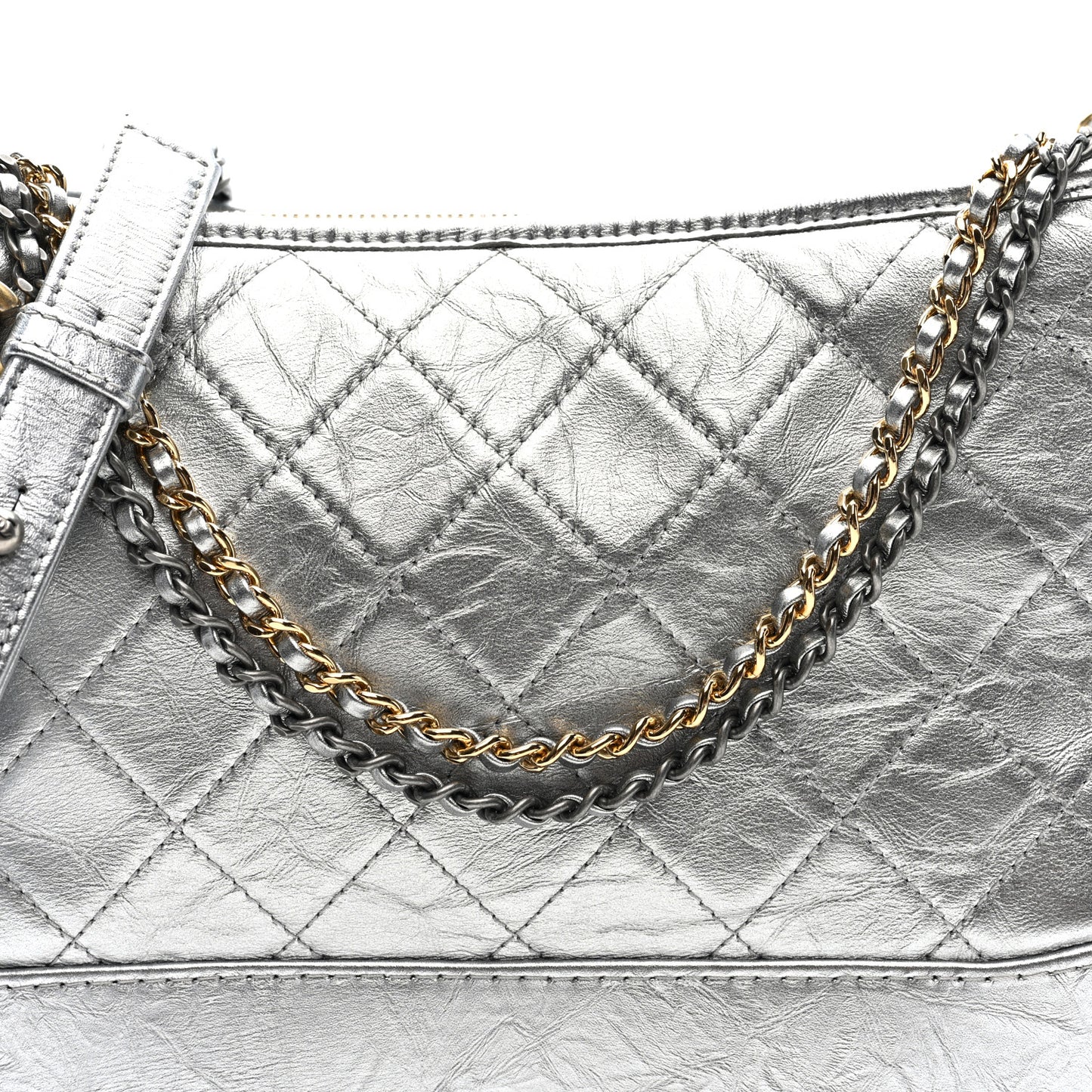 Metallic Lambskin Calfskin Quilted Medium Gabrielle Hobo Silver