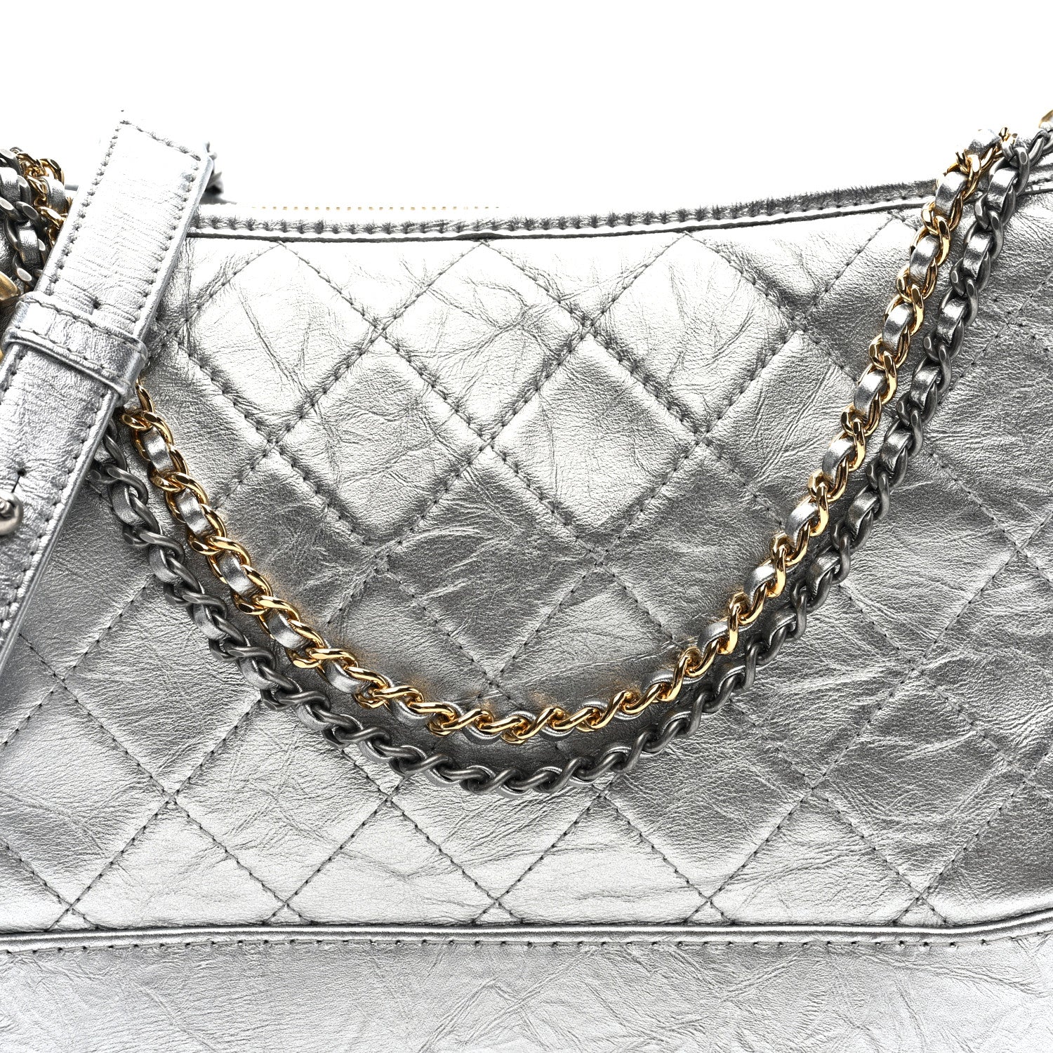 Chanel Metallic Lambskin Calfskin Quilted Medium Gabrielle Hobo Silver 8 of 10