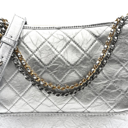 Chanel Metallic Lambskin Calfskin Quilted Medium Gabrielle Hobo Silver 8 of 10