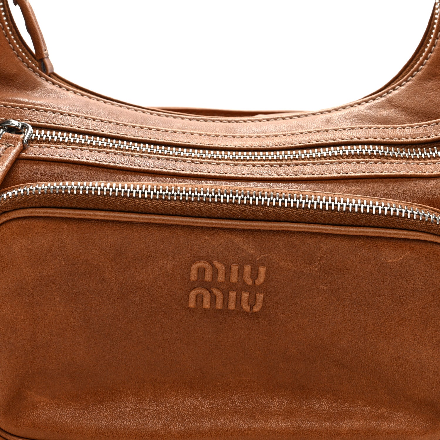 Miu Miu Nappa Large Multi Pocket Hobo Caramel 7 of 9