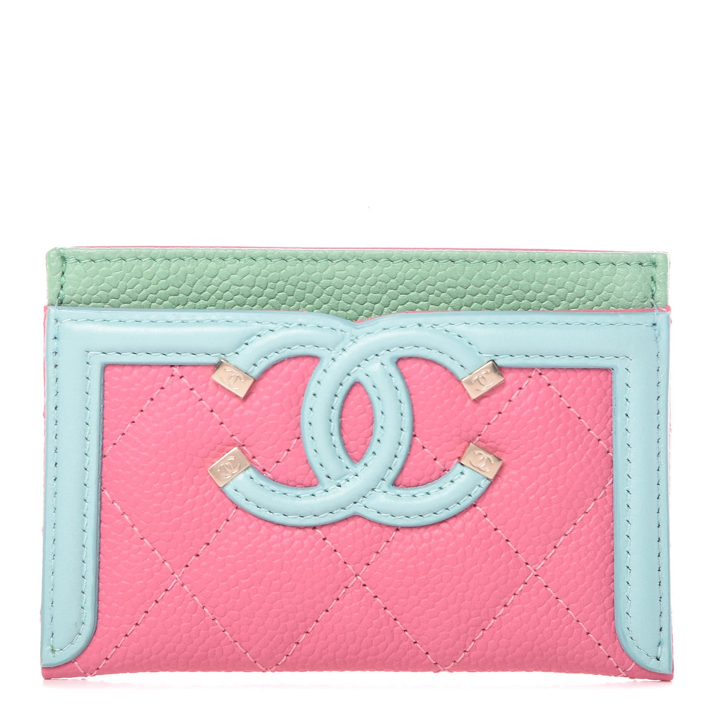 Caviar Quilted CC Filigree Card Holder Pink Blue Green
