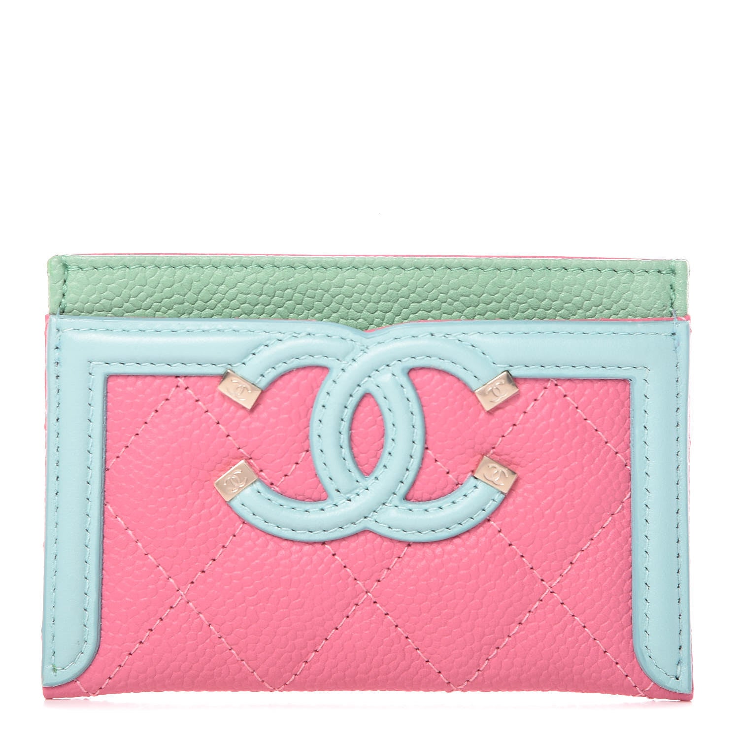 Chanel Caviar Quilted CC Filigree Card Holder Pink Blue Green 1 of 10