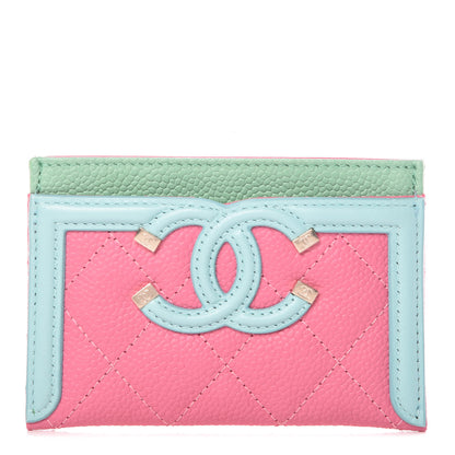 Chanel Caviar Quilted CC Filigree Card Holder Pink Blue Green 1 of 10
