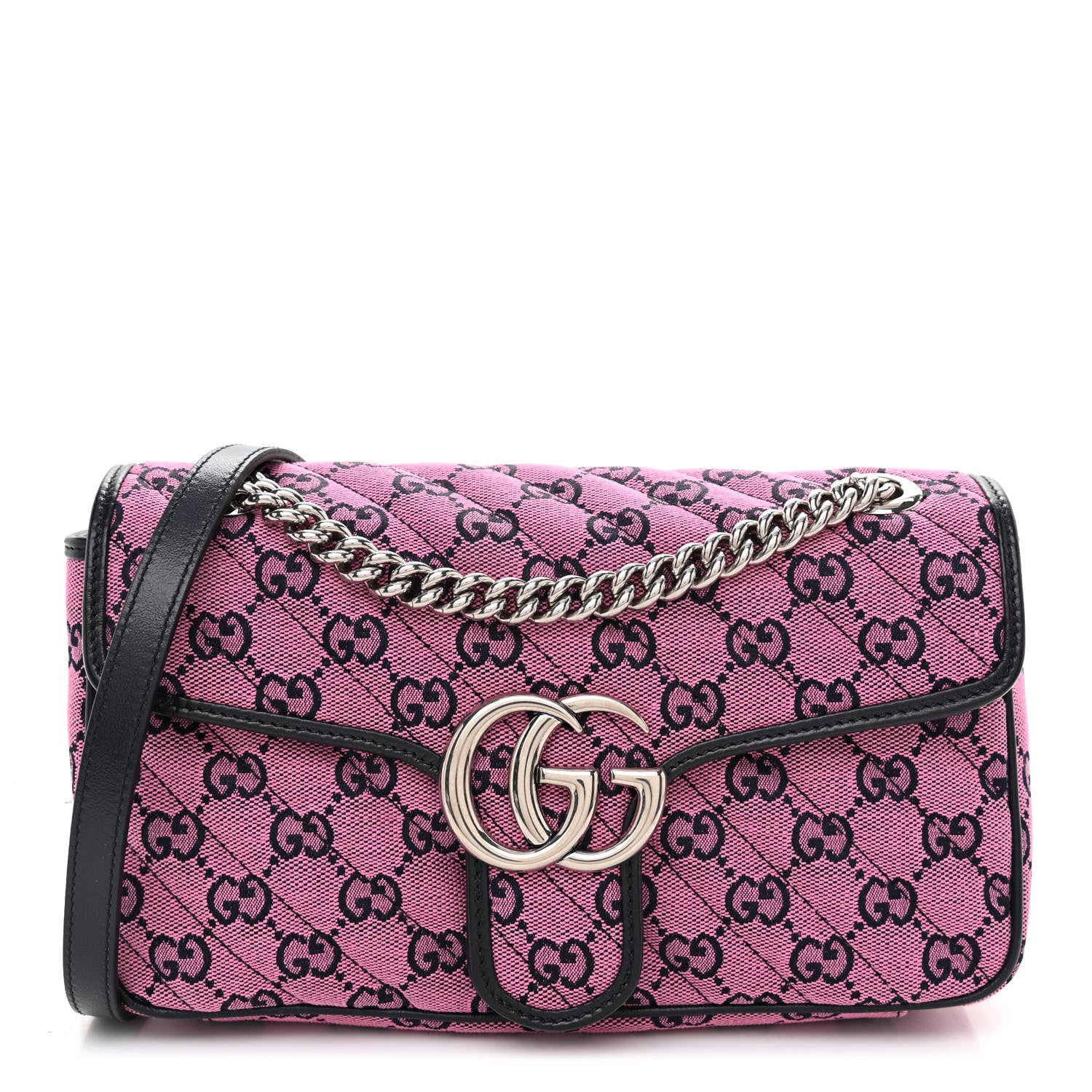 Gucci Monogram Multicolor Matelasse Diagonal Small GG Marmont Shoulder Bag Pink Blue 1 of 8
