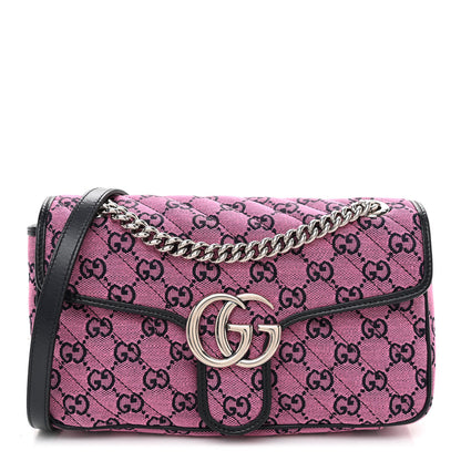 Gucci Monogram Multicolor Matelasse Diagonal Small GG Marmont Shoulder Bag Pink Blue 1 of 8