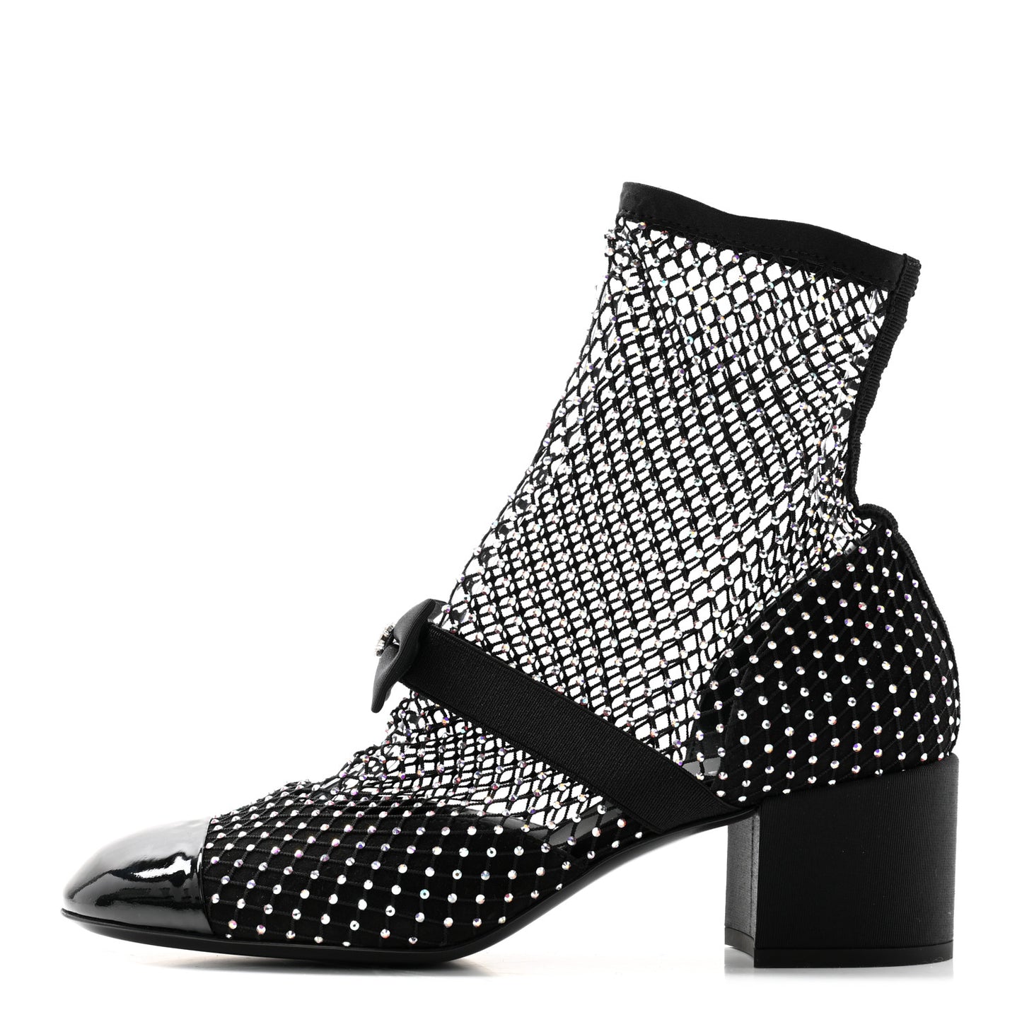 Resille Strass Kid Suede Patent Mary Jane Short Boots 40 Black