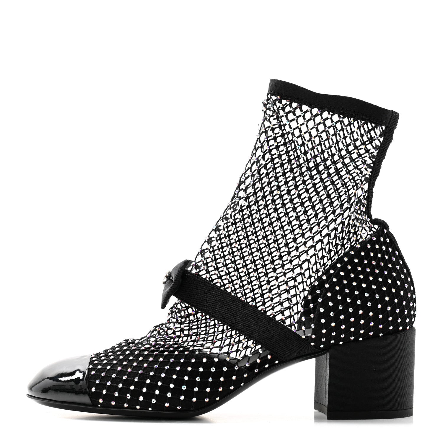 Chanel Resille Strass Kid Suede Patent Mary Jane Short Boots 40 Black 1 of 8