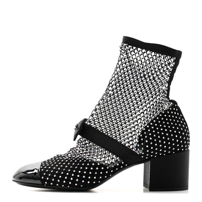 Chanel Resille Strass Kid Suede Patent Mary Jane Short Boots 40 Black 1 of 8