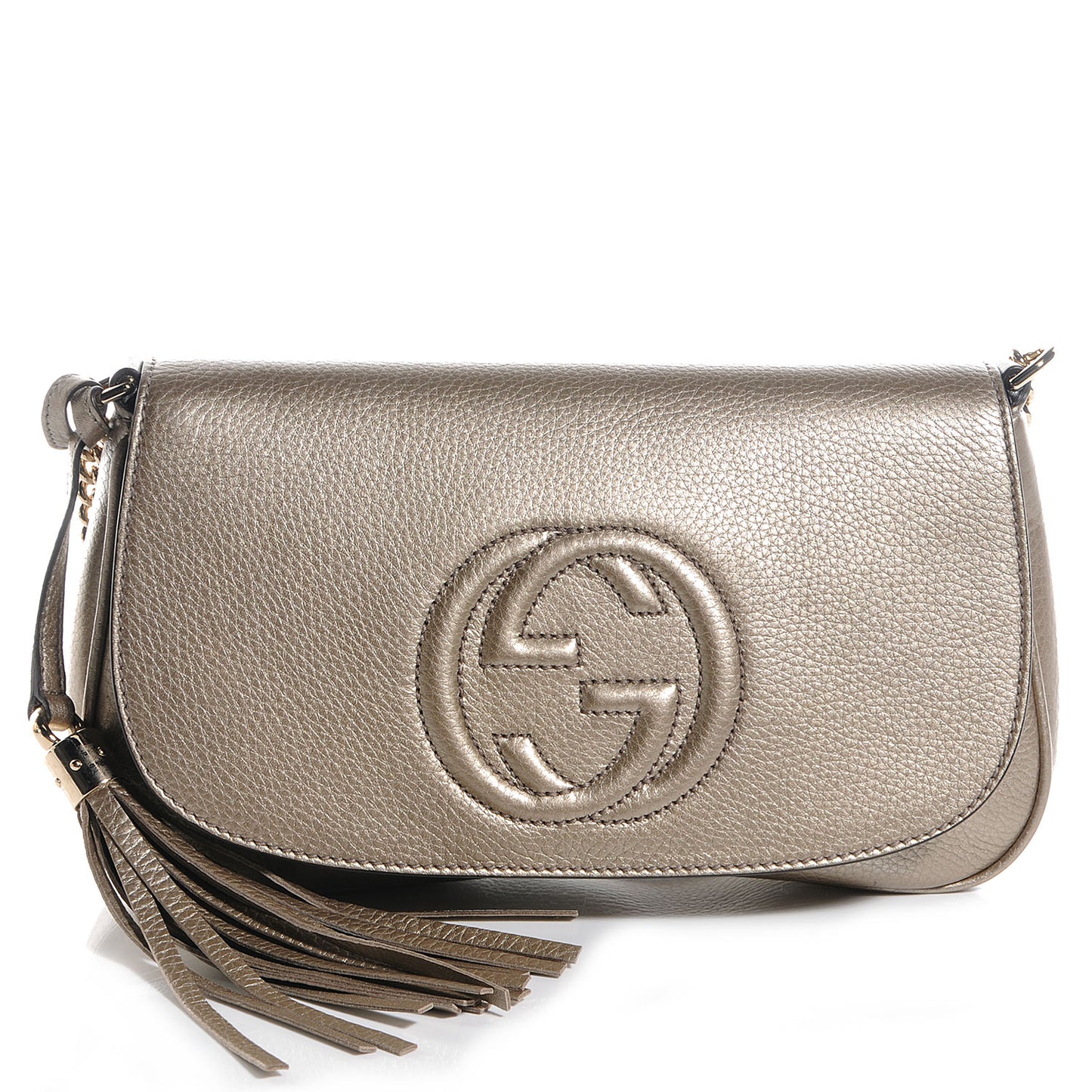 Metallic Pebbled Calfskin Medium Soho Flap Crossbody Golden Beige