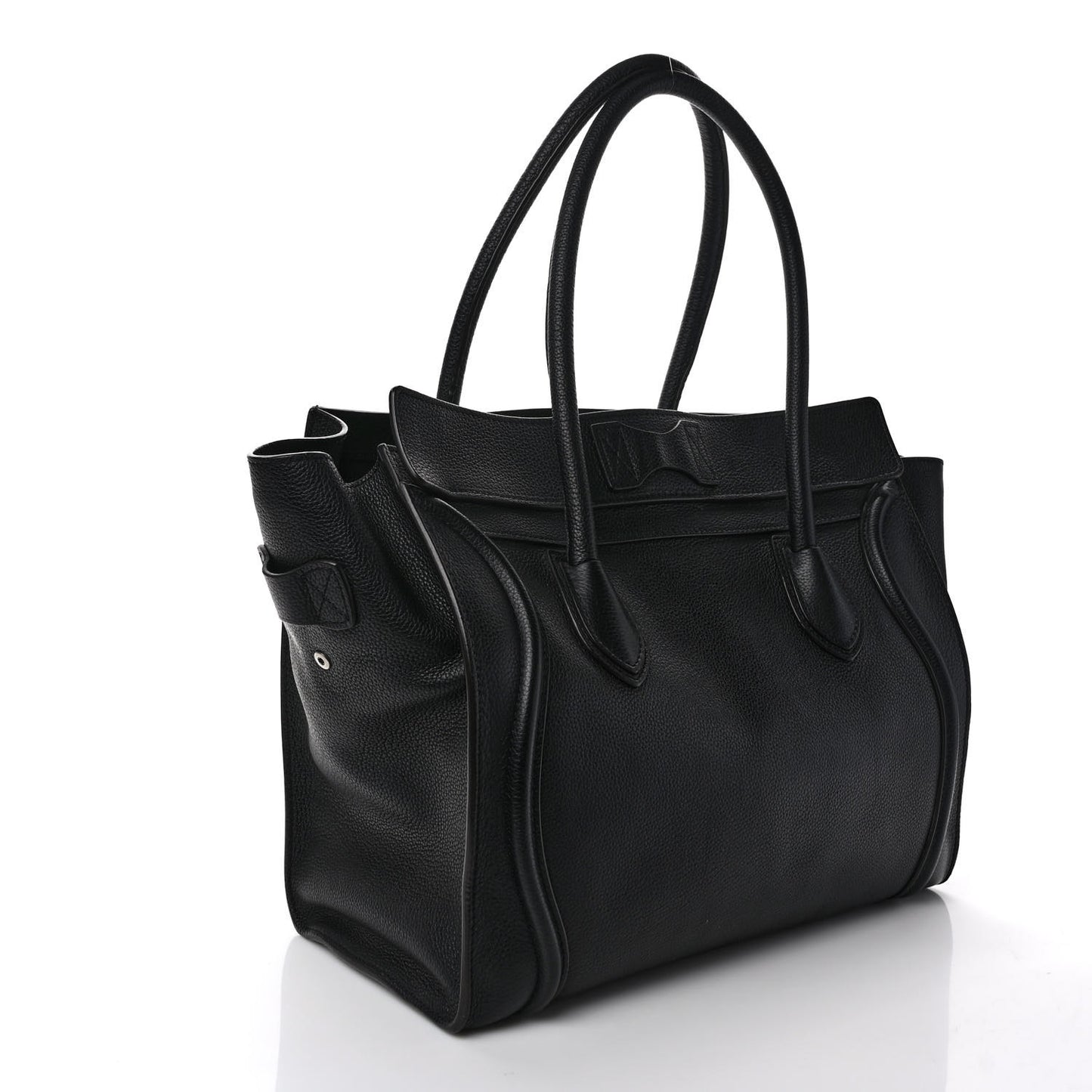 Drummed Calfskin Shoulder Luggage Black