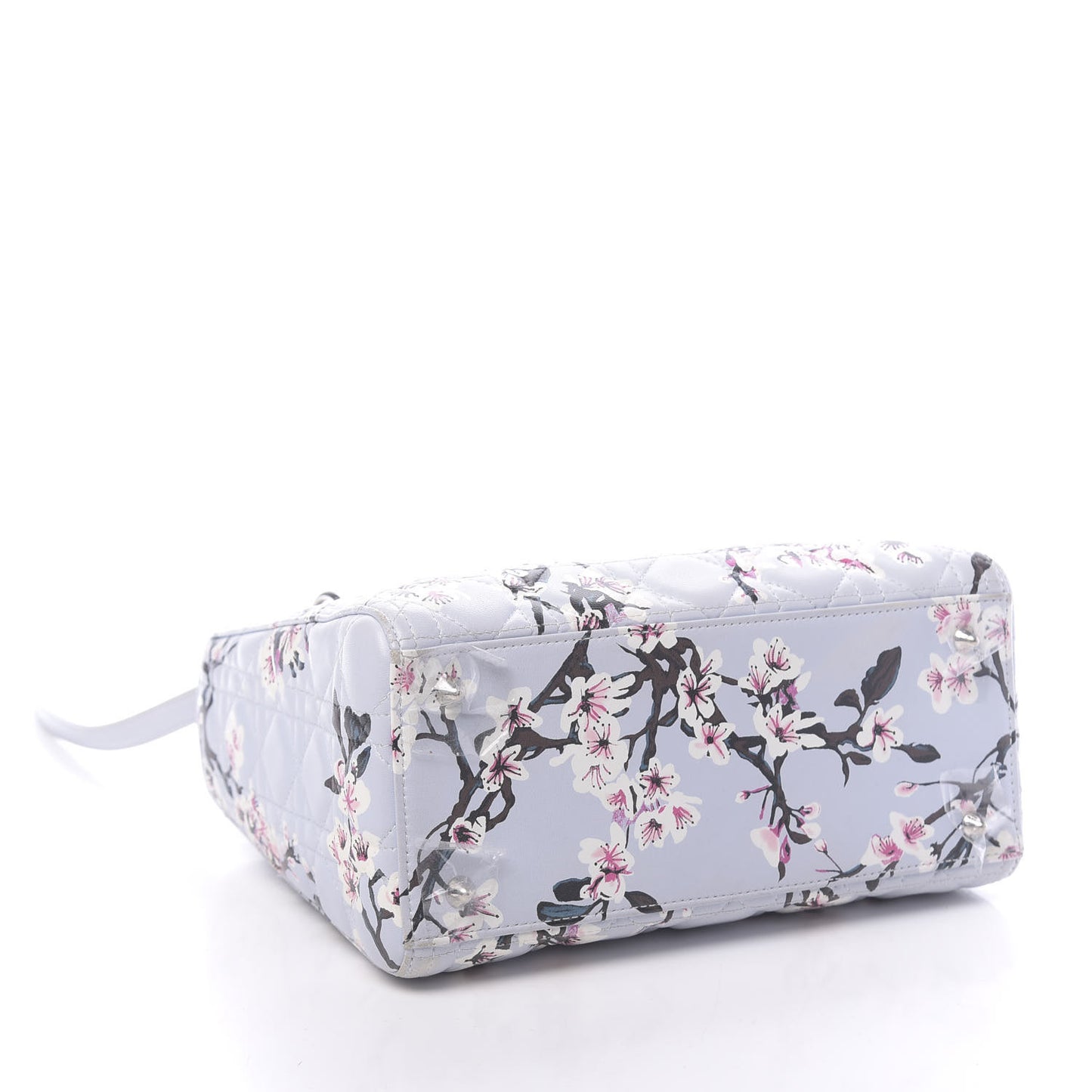 Lambskin Cannage Floral Printed Medium Lady Dior Light Blue